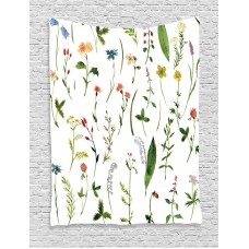 Watercolor Flower Decor Wall Hanging Tapestry, Set Of Different Kind Of Flowers And Herbs Weeds Plants Petite Earth Element Print, Bedroom Living Room Dorm Accessories, By Ambesonne   
